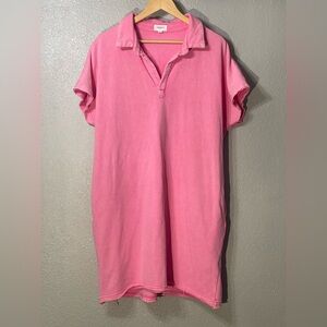 AnnieWear Mineral Washed Johnny Collar Short Sleeve Dress - Size L